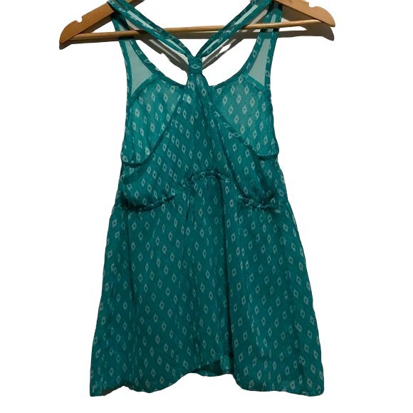 Aeropostale Diamond Patterned Racerback Tank Top Aquamarine White Extra Small XS - Picture 3 of 4
